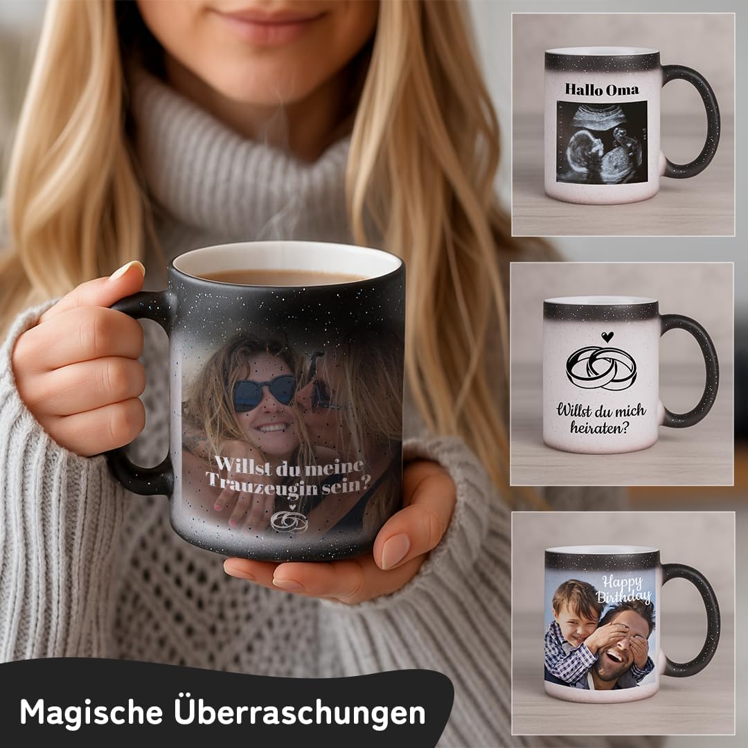 glitzertassen.de® | Personalisierte Magic Glitzertasse mit Text/Bild | Farbwechseltasse mit Glitzer