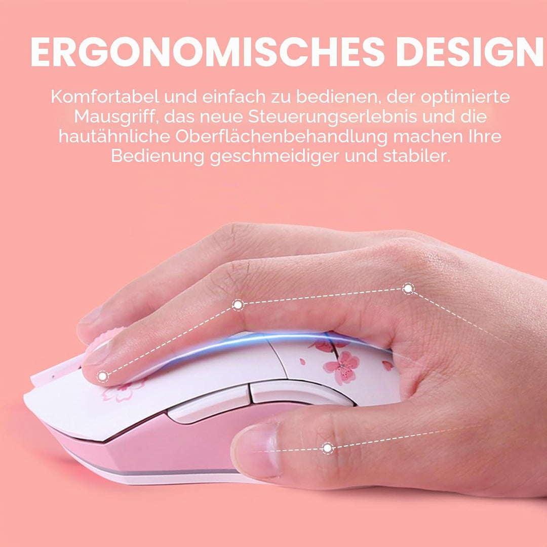 DAREU Sakura Pink Gaming Maus Kabellose mit Magnetic Charging Dock Wiederaufladbar RGB,12K DPI, 7 Pr