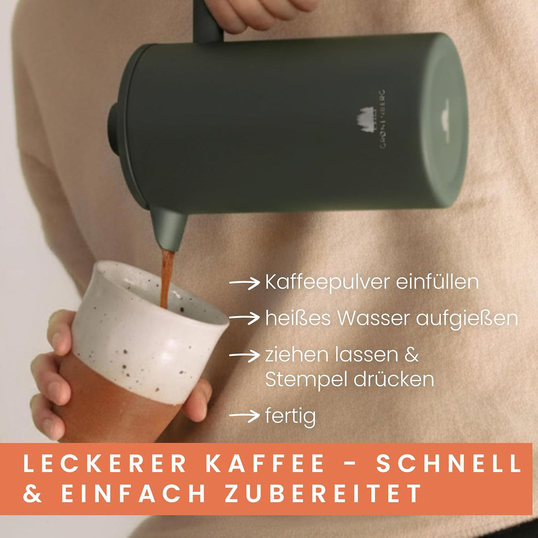Groenenberg French Press Forest (grün) 600 ml o. 1 Liter I Hochwertige Kaffeepresse mit Thermo Warmh