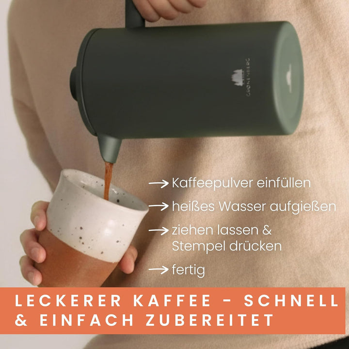 Groenenberg French Press Forest (grün) 600 ml o. 1 Liter I Hochwertige Kaffeepresse mit Thermo Warmh