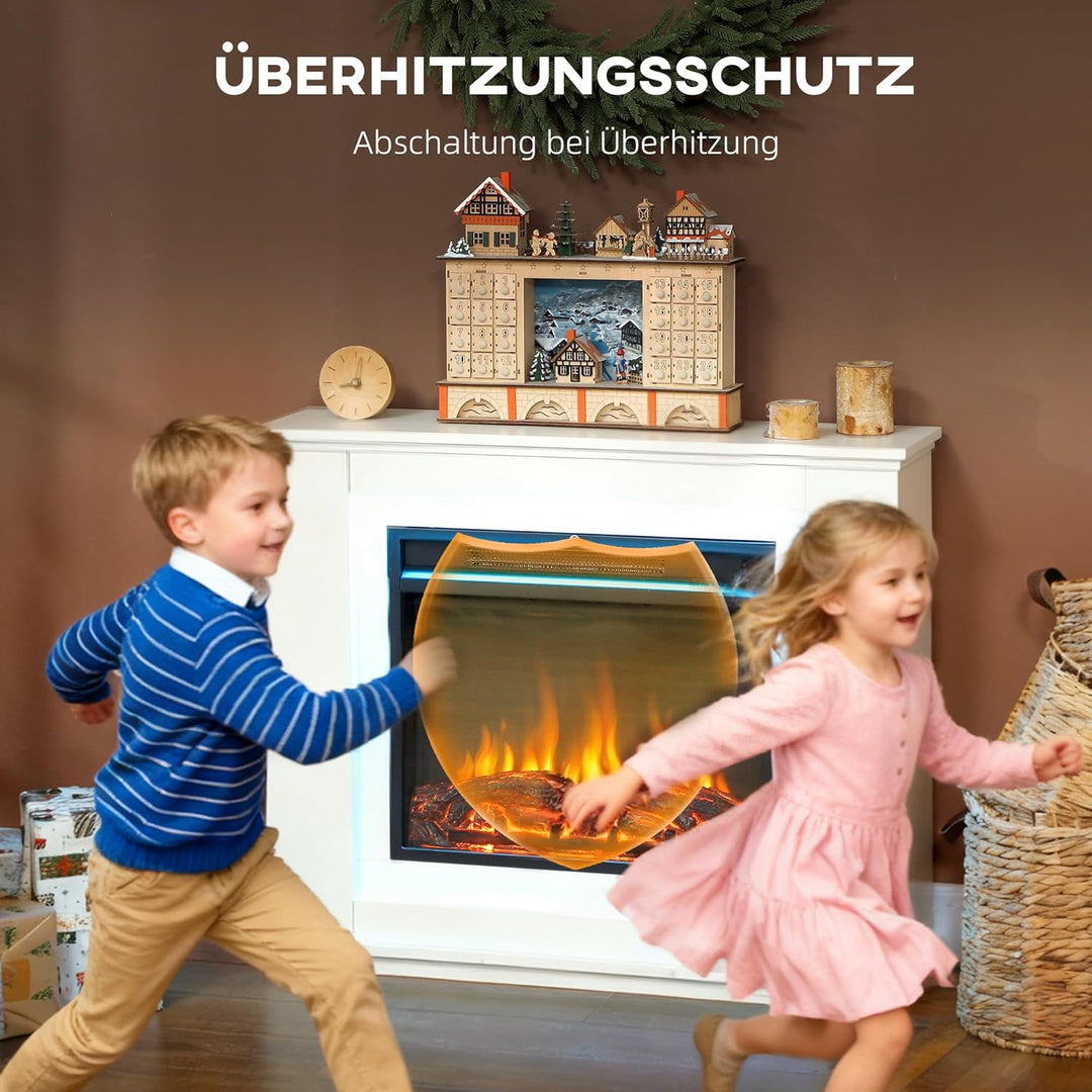 HOMCOM Elektrokamin mit Heizung, Elektrischer Kamin mit 12 Farbigen Flammeneffekten, 5 Helligkeitsst