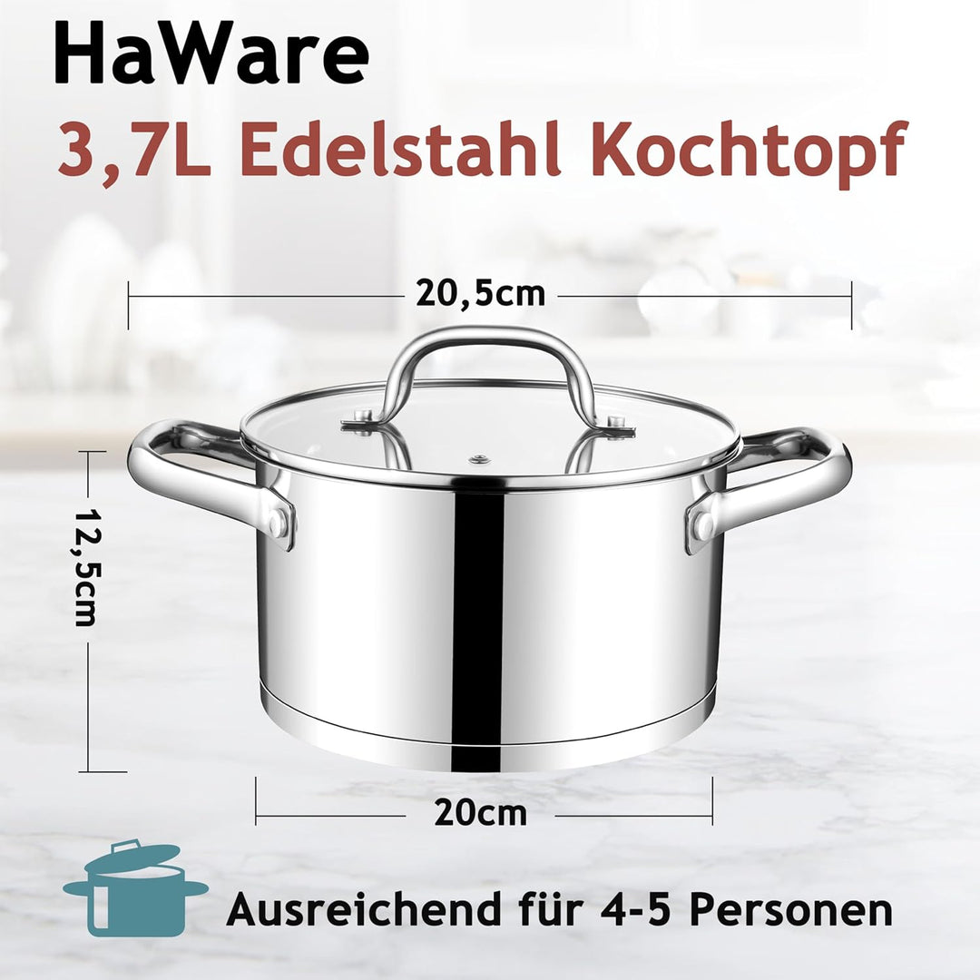 HaWare Kochtopf, 20cm Edeastahl Topf Induktion mit 3-Lagen Boden, Kochtöpfe Nudeltopf für alle Herda