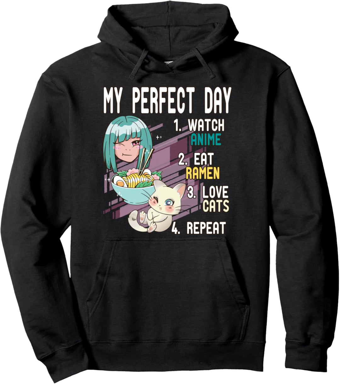 Mein perfekter Tag Anime Ramen Katzen wiederholen Ramen Otaku Pullover Hoodie