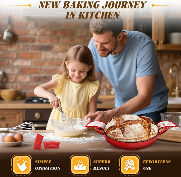 NZQXJXZ Gusseisen Topf Brot Backen 5.7L, Bräter Emaille Schmortopf mit Deckel und Griffen, 26 cm Dut