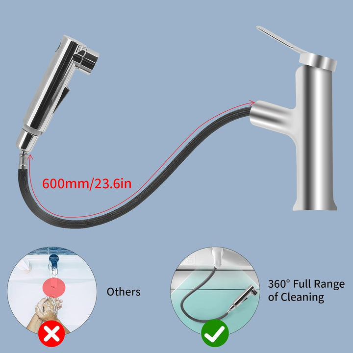 Waschtischarmatur mit Herausziehbarer Brause Wasserhahn Bad mit 3 Wasserstrahlarten Brause Kalt und