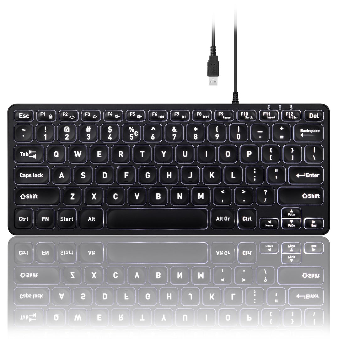 Perixx PERIBOARD-332 Wired Backlit USB Keyboard - Mini 11.22x4.57x0.83 Inches - Slim Scissor Keys wi