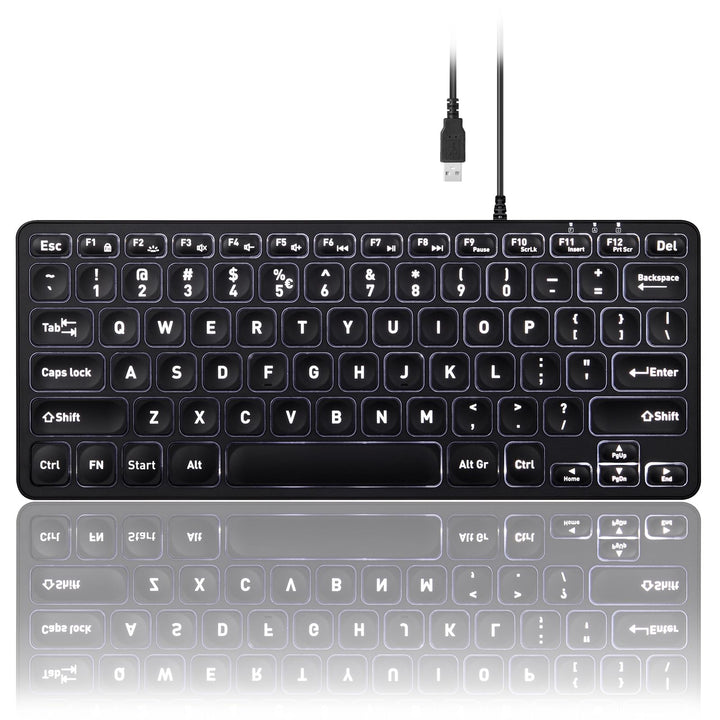 Perixx PERIBOARD-332 Wired Backlit USB Keyboard - Mini 11.22x4.57x0.83 Inches - Slim Scissor Keys wi