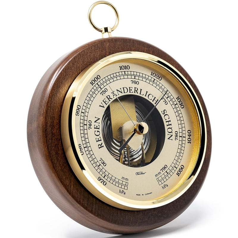 Fischer 1436R-12 - Barometer - 170mm Druckmessgerät mit nussbaumfarbenem Echtholz-Gehäuse gebeizt Ma