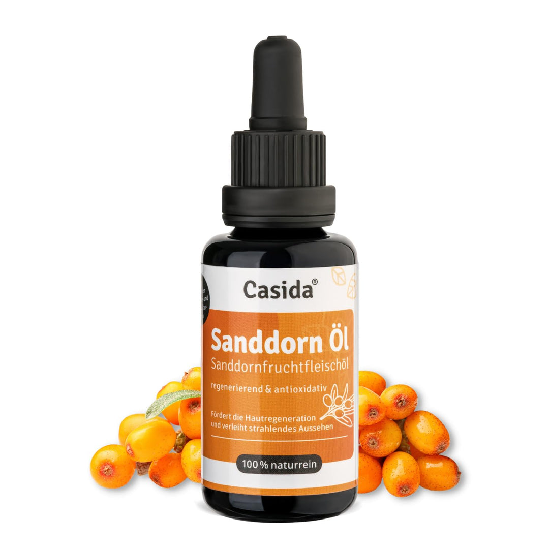 Casida® Sanddornöl - Sanddornfruchtfleischöl naturrein - Hautpflege Öl für intensive Pflege und Rege