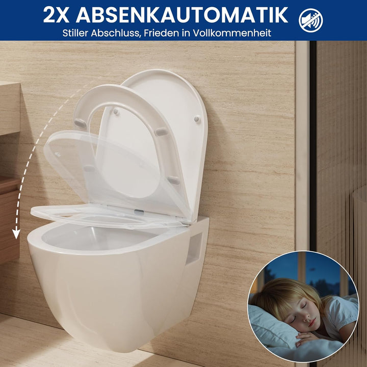 CECIPA Toilettendeckel mit Absenkautomatik, WC Sitz D Form, Klodeckel Weiss, Klobrille Quick Release