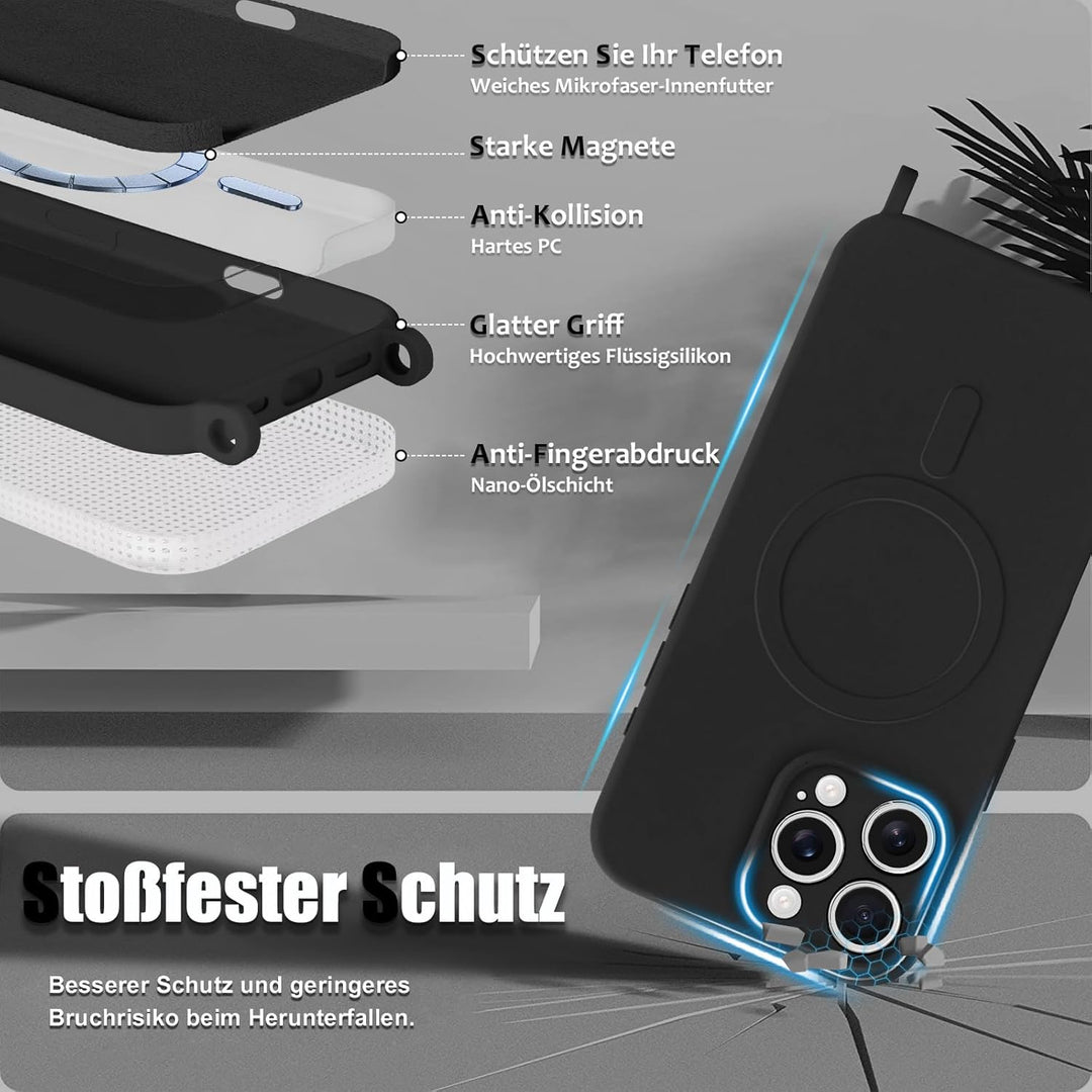 Handyband für iPhone 16 Pro Hülle mit Band [Kompatibel mit Magsafe] Flüssig Silikon Necklace Handyhü