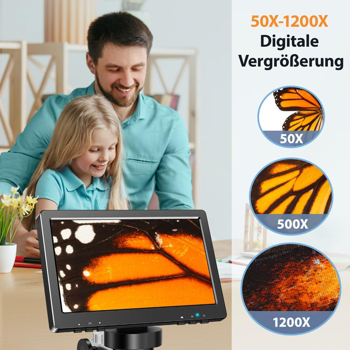 7“ LCD Digital Mikroskop, 1200X Vergrösserung für Münze PCB Schaltung Reparatur Löten, 12MP Kamera S