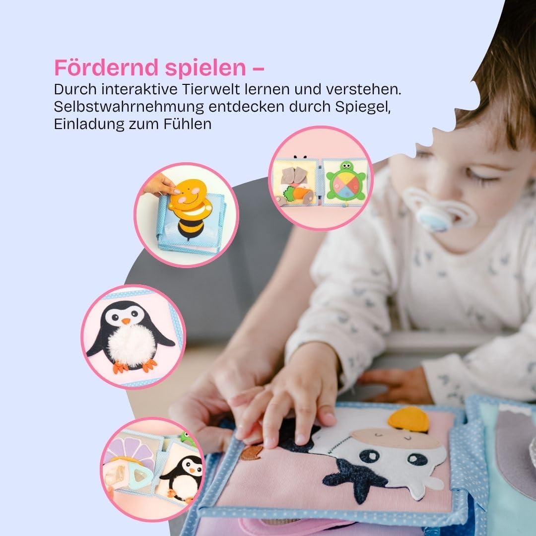 Jolly Designs – Kleine Biene - Mini Quiet Book – Montessori Spielzeug ab 6 Monaten – Motorik & Senso
