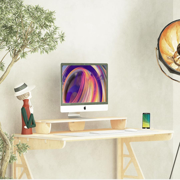 Universal-Monitorständer, Schreibtisch-Aufstehhilfe aus Holz für PC, Computer, TV, Doppelbildschirm