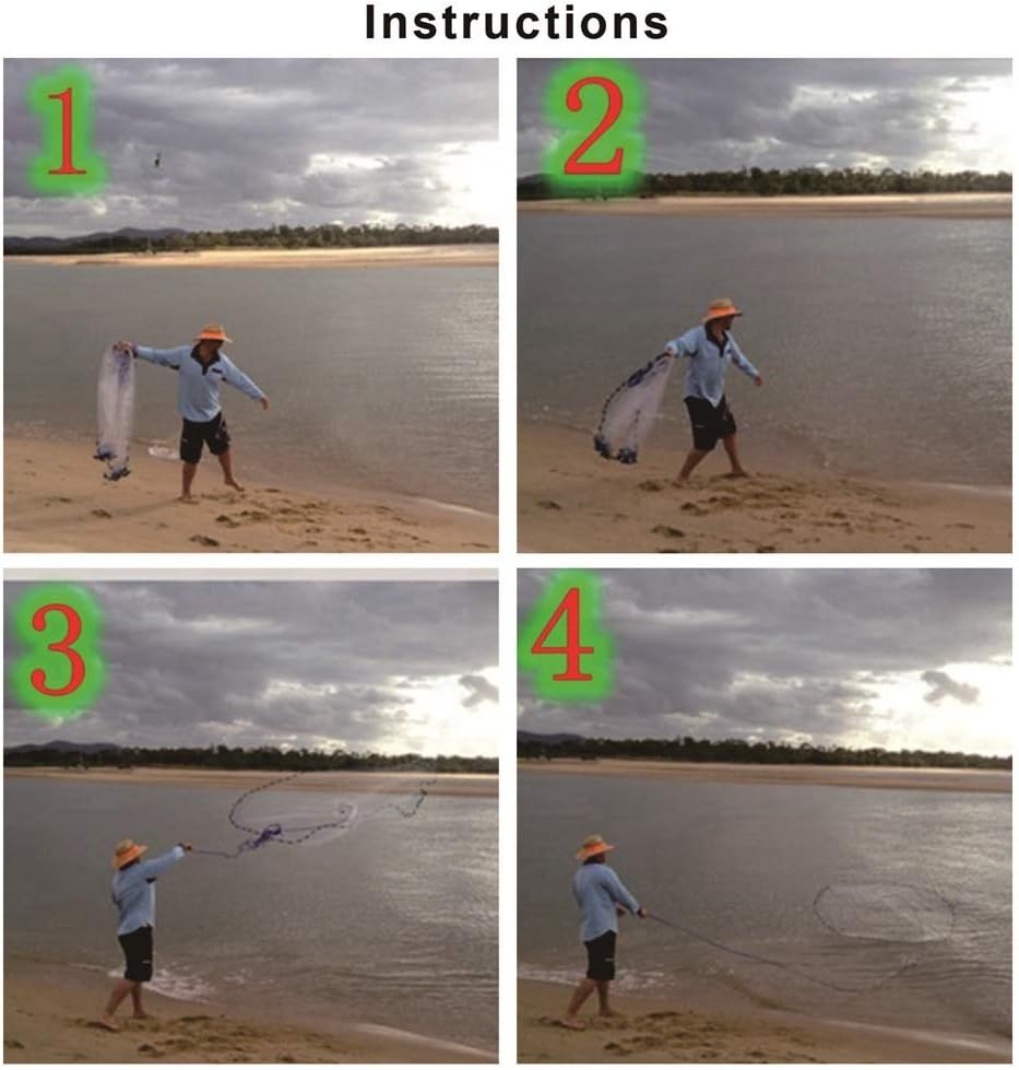 EASY BIG Amerikanisches Wurfnetz mit Aluminium-Frisbee, Fischernetz für Köderfalle, 0,8 Zoll/2 cm Ma