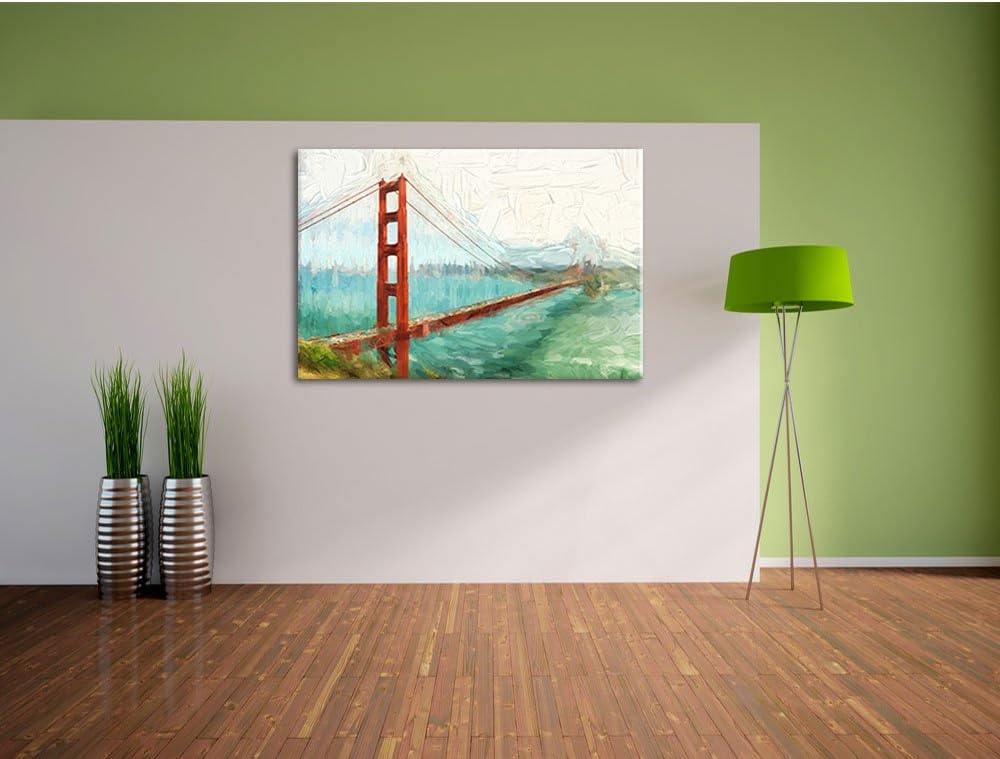 Pixxprint Golden Gate Bridge in San Francisco Kunst Pinsel Effekt, Format: 100x70 auf Leinwand, XXL