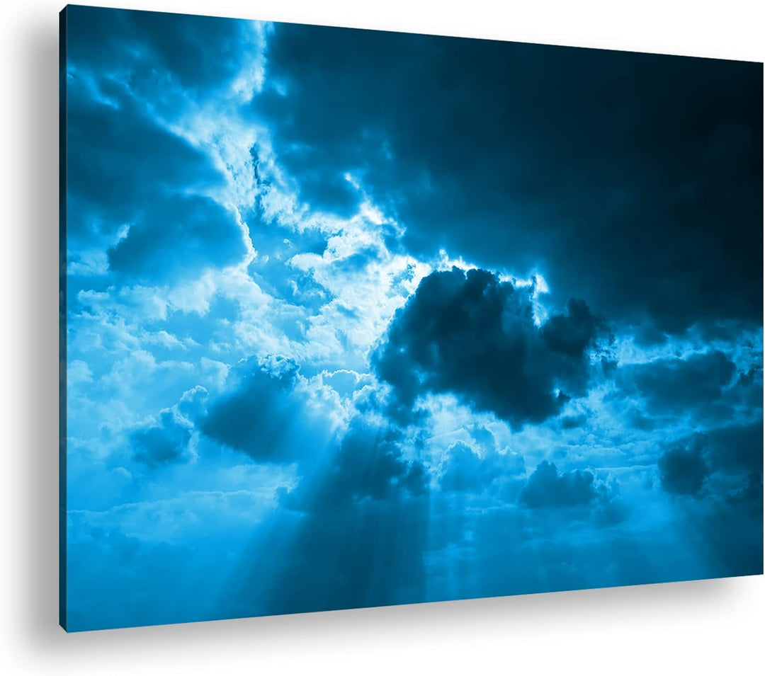 deyoli strahlende Wolken Format 80x60 Effekt: Monocrome Blau als Leinwandbild, Motiv fertig gerahmt