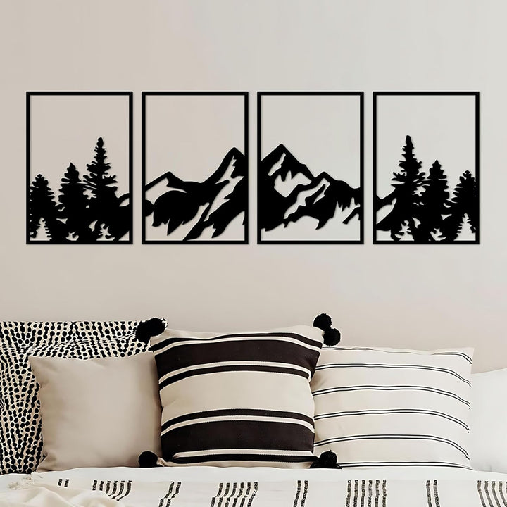 ESTART 4 Stück Metall Berg Wandkunst, grosse Berge Wanddekoration, Bergflüsse, dekoratives Gemälde,