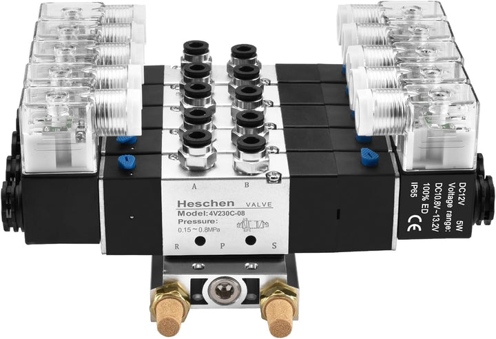 Heschen Elektrisches Pneumatisches 5 Magnetventil, 4V230C-08, 12 VDC, PT1/4, 5 Wege 3 Positionen, Kr