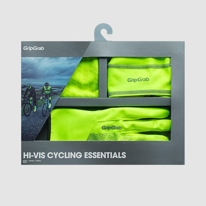 GripGrab Hi-Vis Radsport Winter Geschenkbox für Fahrradfahrer 3er Set Rad Handschuhe Unterhelmmütze