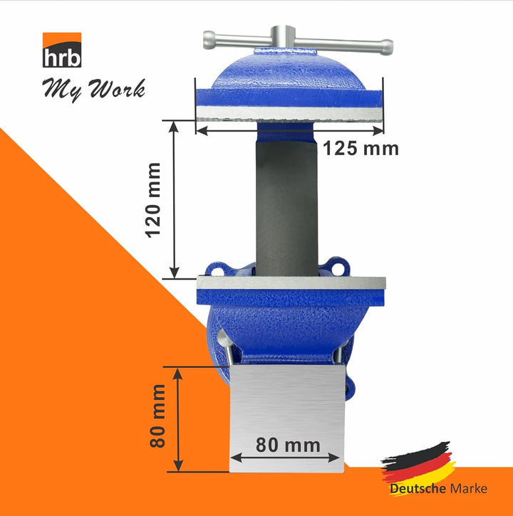 Robuster HRB Schraubstock 125 mm Backenbreite für Werkbank 360° drehbar (Spannweite 120 mm, Gewicht