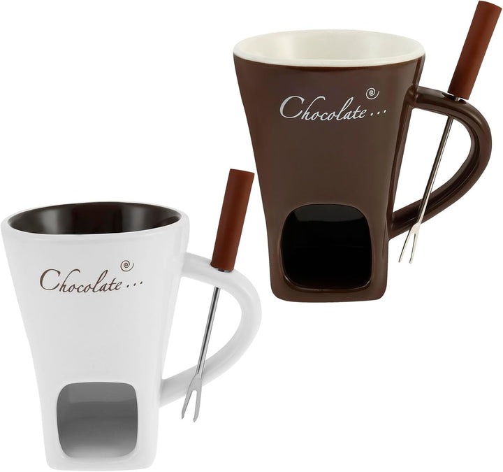 2 Stück Schokofondue Tasse,Schokoladen Fondue Becher Set,Keramik Schokoladenfondue mit Gabel,Schokol