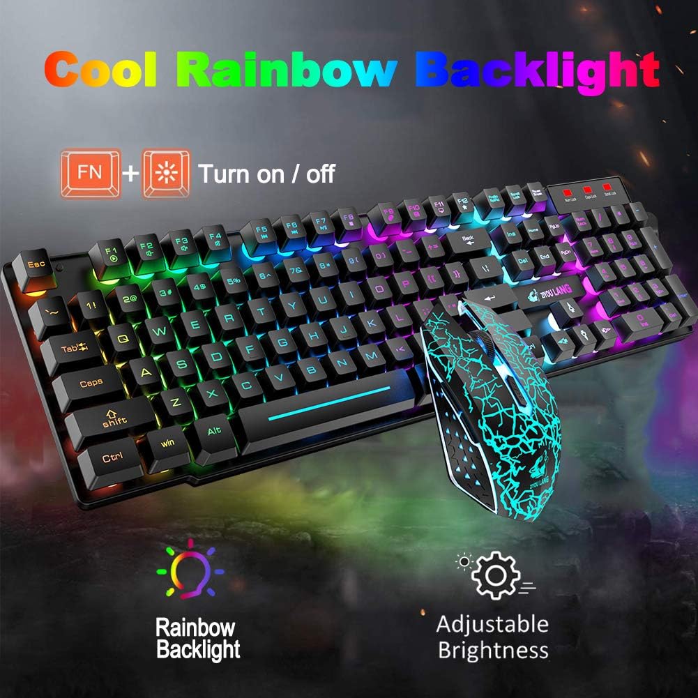 Kabellose Tastatur mit Regenbogen-Hintergrundbeleuchtung, 2,4 G, wiederaufladbar, mechanische Haptik