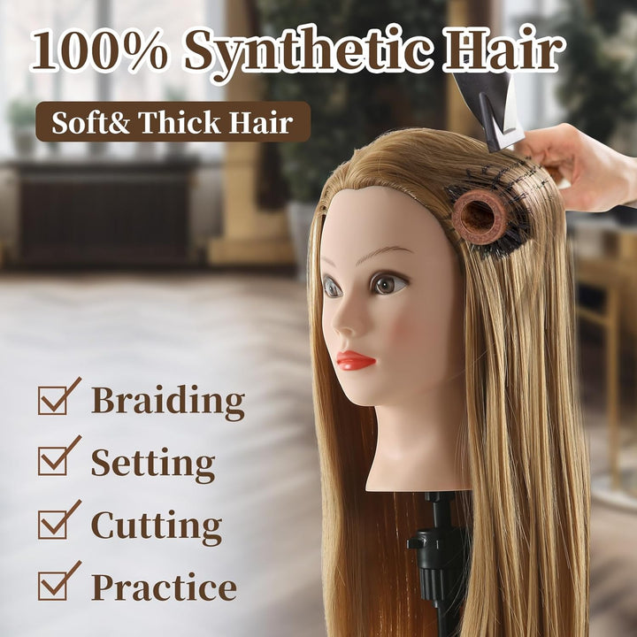Frisierkopf 100% Synthetisches Haar übungskopf Friseur 26” Trainingsköpfe Puppenkopf Friseur Kopf Mi