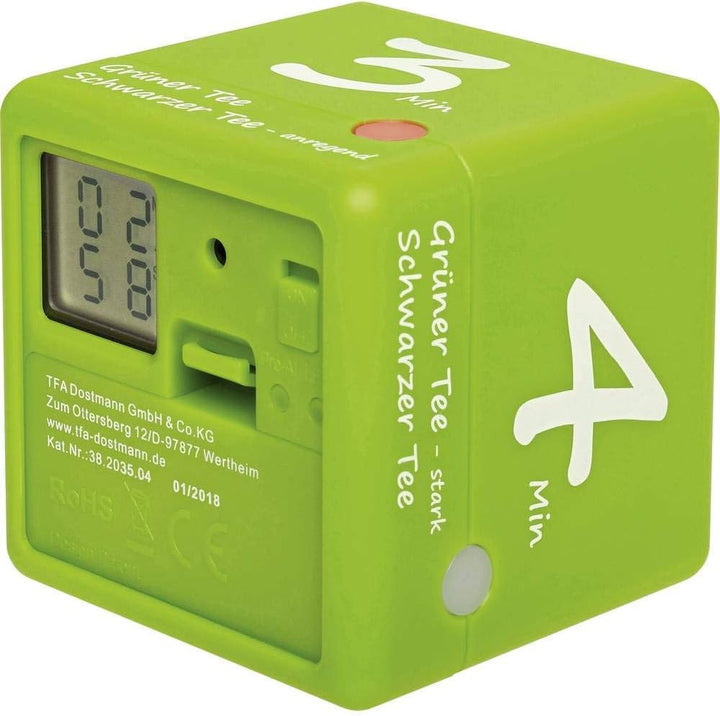 TFA Dostmann Digitaler Tee-Timer, 38.2035.04, ideale Ziehzeit, Tee-Zubehör, Timer, grün,L 60 x B 60