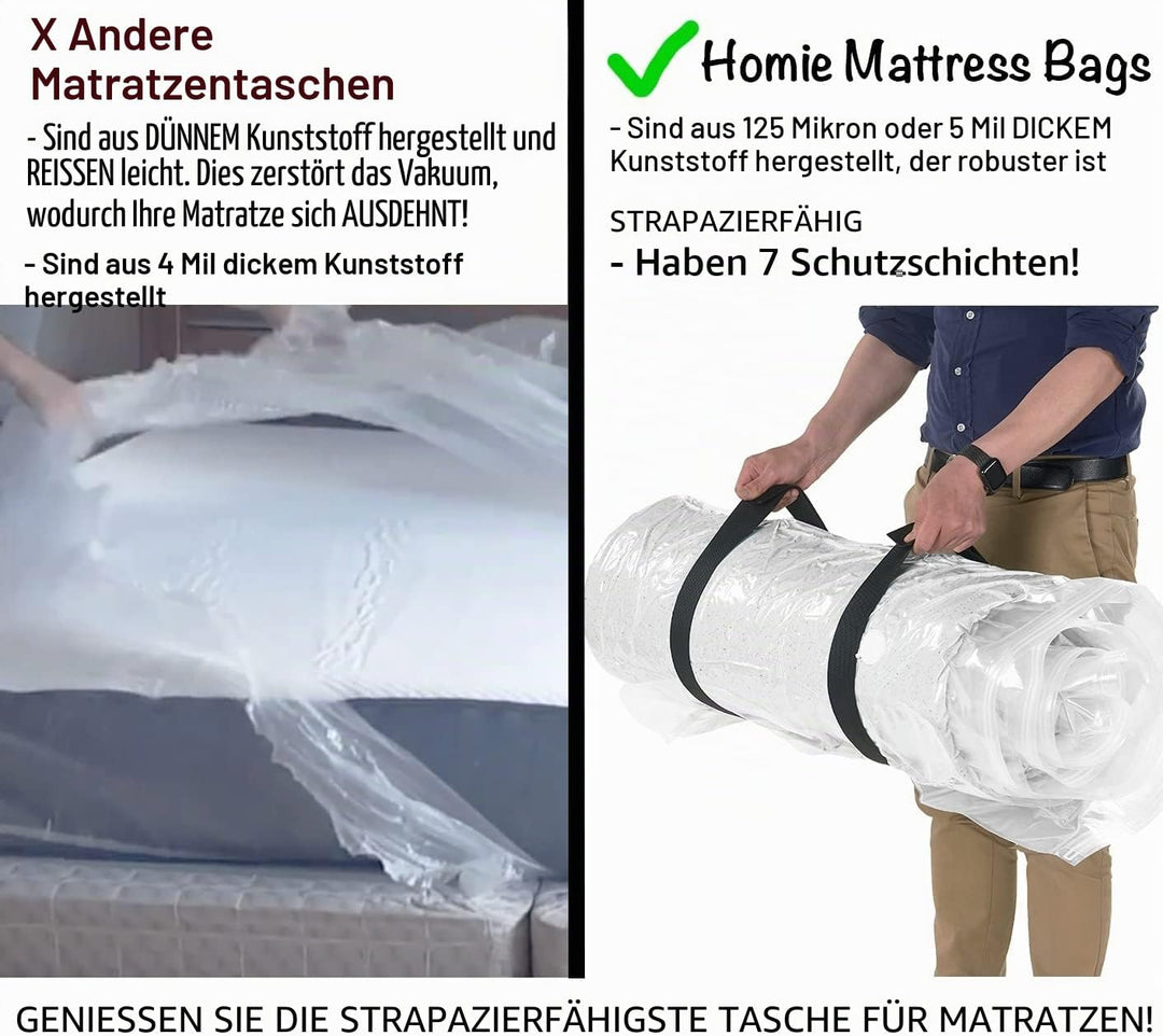 Homie Matratzen-Vakuumbeutel, verschliessbarer Beutel für Memory Foam- oder Federkernmatratzen, Komp