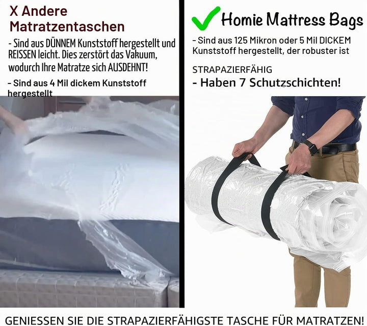 Homie Matratzen-Vakuumbeutel, verschliessbarer Beutel für Memory Foam- oder Federkernmatratzen, Komp