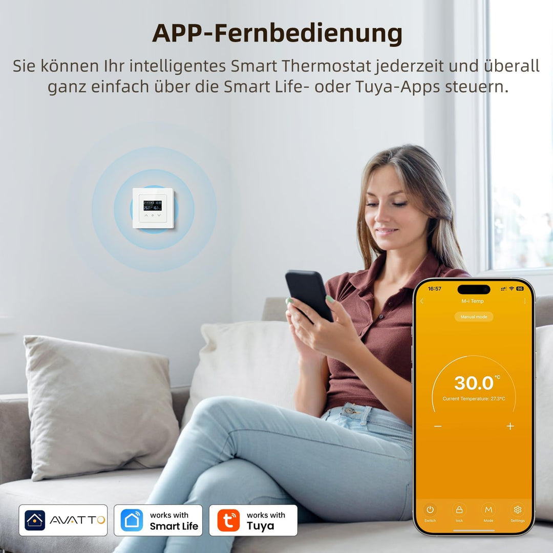 AVATTO Smart WiFi Wasser Fussbodenheizung Thermostate, System 55 Standard, Glasfläche, für Raumtempe