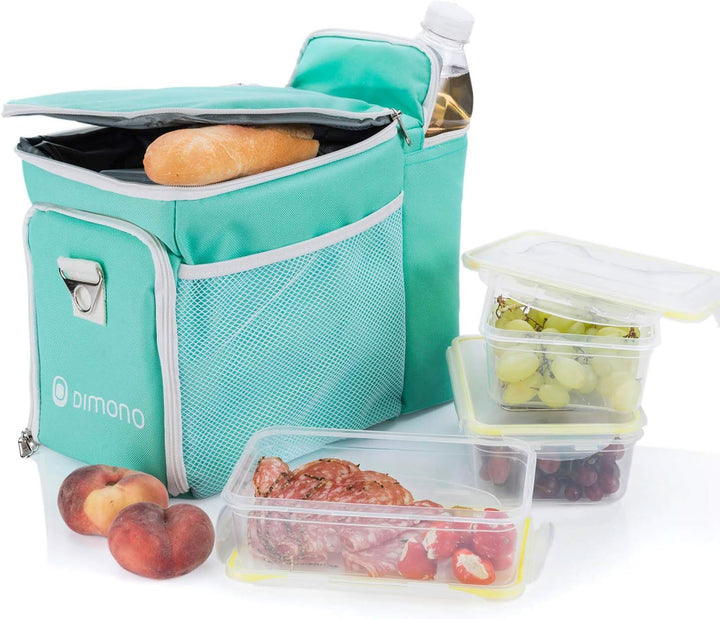 Dimono® Kühltasche 15L mit 3 Brotzeitdosen; Picknick-Tasche mit 3 Meal Prep Launchbox Dosen + Deckel