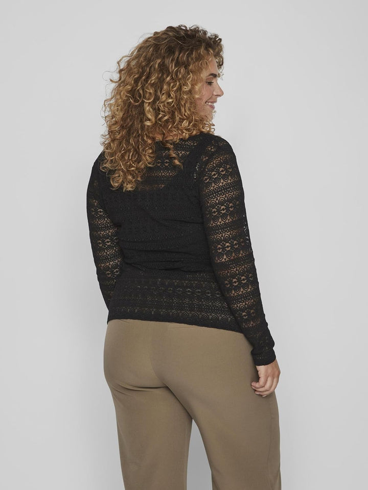 Vila Damen Evoked by Vichikka V-Neck L/S Top/Cur-Noos Langarmshirt 46 Grosse Grössen Schwarz, 46 Gro