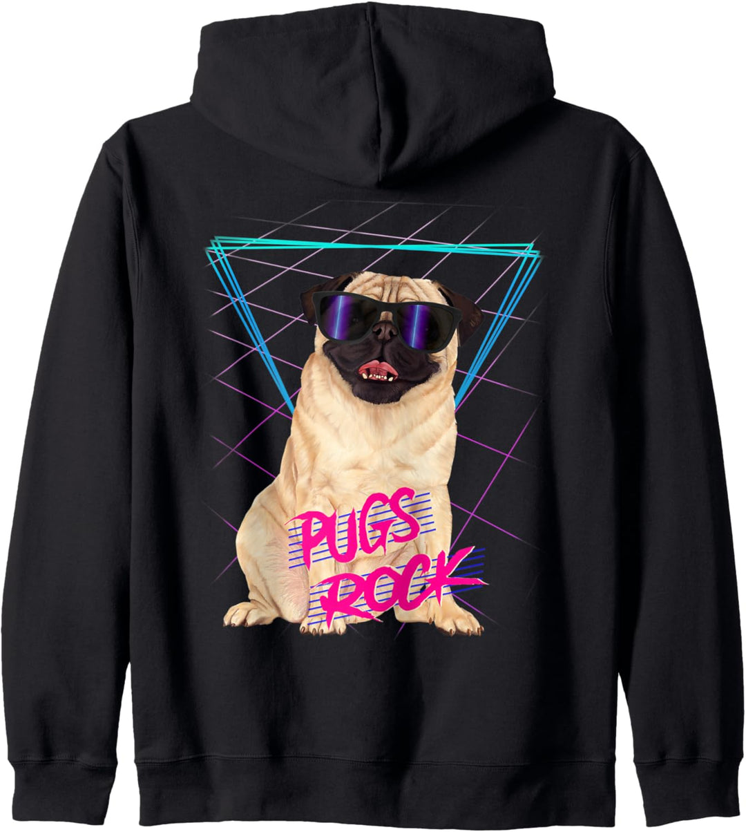 Pugs Rock - Retro 80er Laser-Mops mit Sonnenbrille Kapuzenjacke