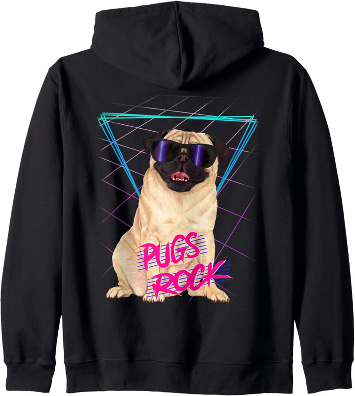 Pugs Rock - Retro 80er Laser-Mops mit Sonnenbrille Kapuzenjacke