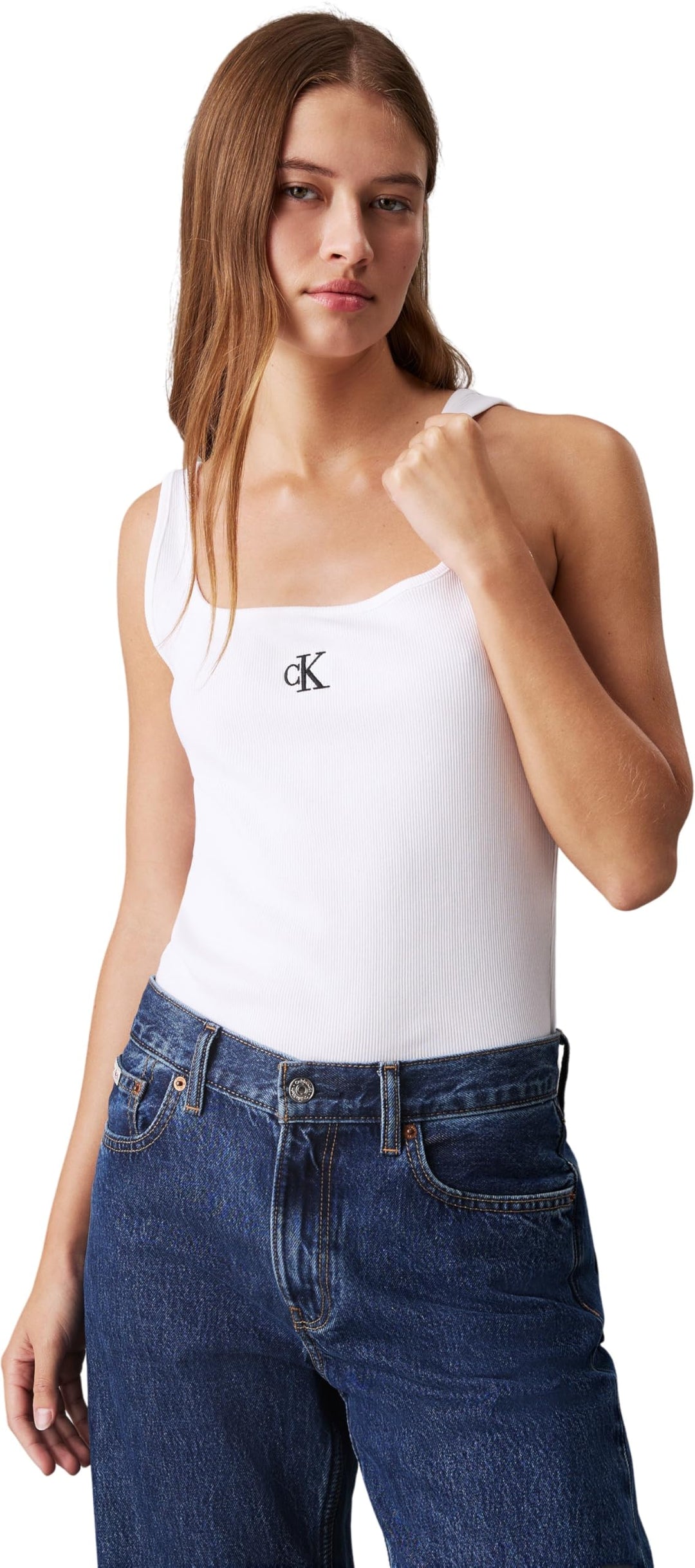 Calvin Klein Damen Tank Top Ck Rib Tank Top Rundhalsausschnitt XL Weiss (Bright White), XL Weiss (Br
