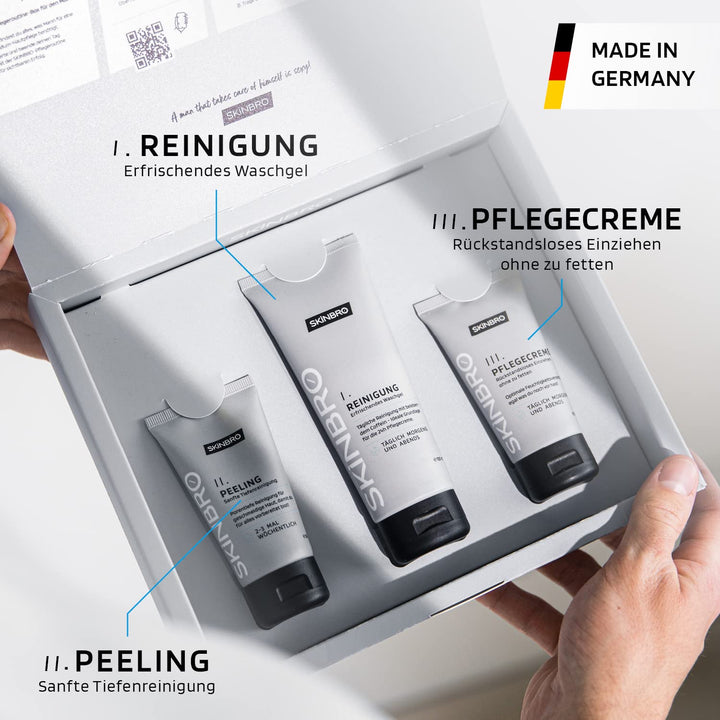 SKINBRO Gesichtspflege Männer Set | Made in Germany | 3er Skincare Pflegeset Herren - Reinigung, Pee