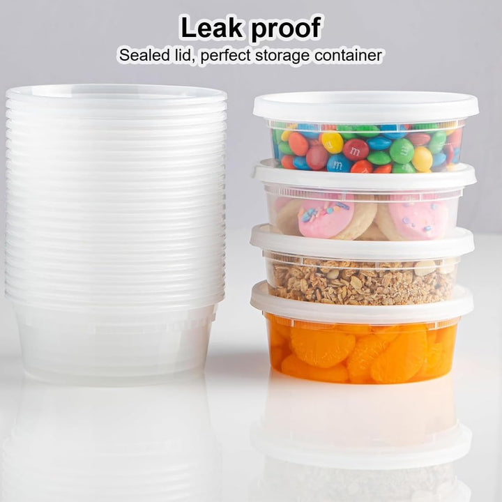 50 Stück Kunststoffbehälter mit Deckel - 330ml/8oz Wiederverwendbare Aufbewahrungsbecher für Lebensm