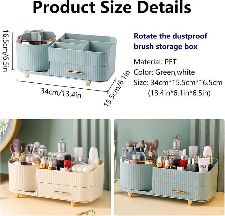 DASITON Make up Organizer 360° Drehbar, Make Up Pinselhalter Kosmetik Aufbewahrung mit Schubladen, G
