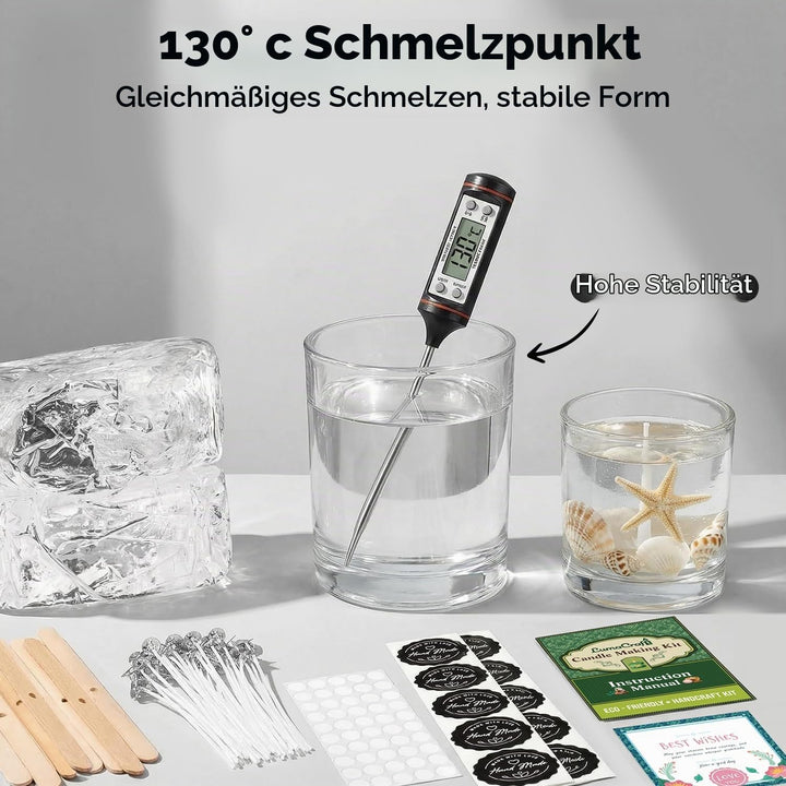 LumaCraft Klares Gelwachs zur Kerzenherstellung – 1000g Transparentes Jelly Wachs mit 50 Dochten, 50