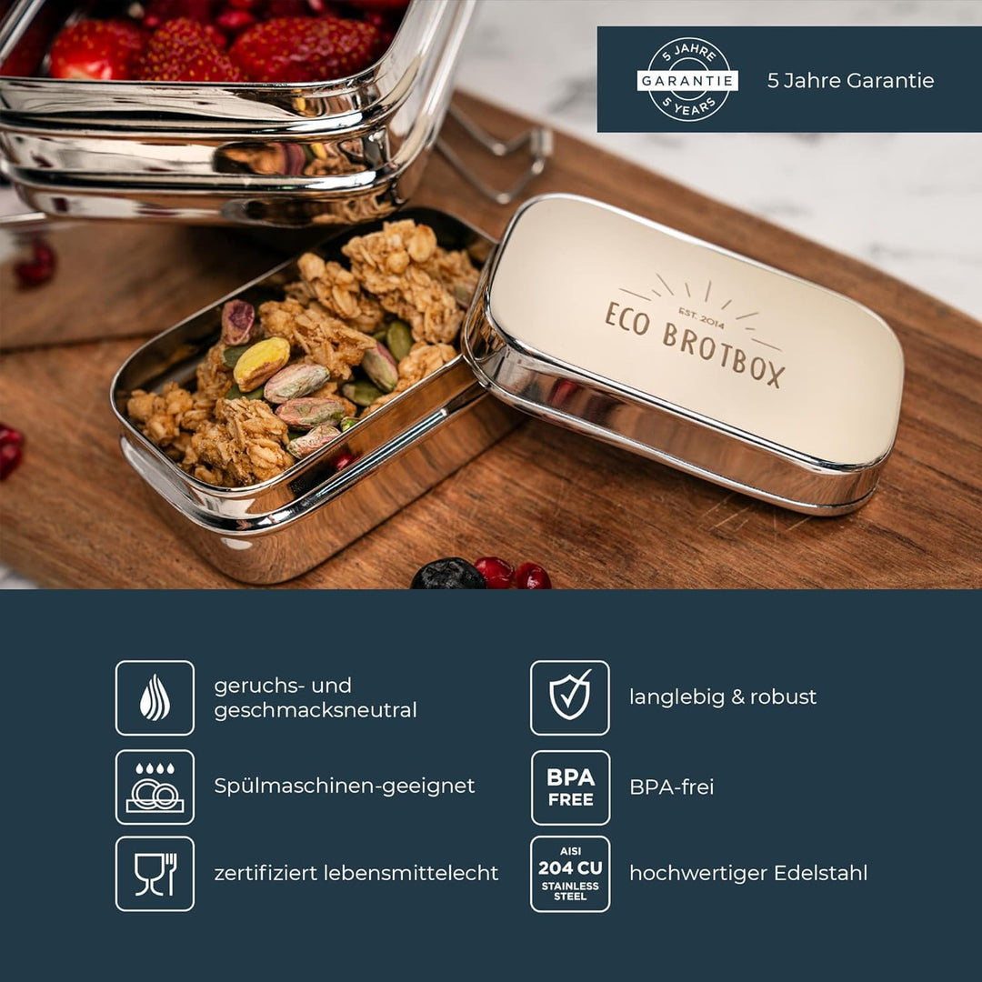 ECO Brotbox | Dabba Magic | zweilagige Brotdose + Snackbox aus Edelstahl | 900 ml