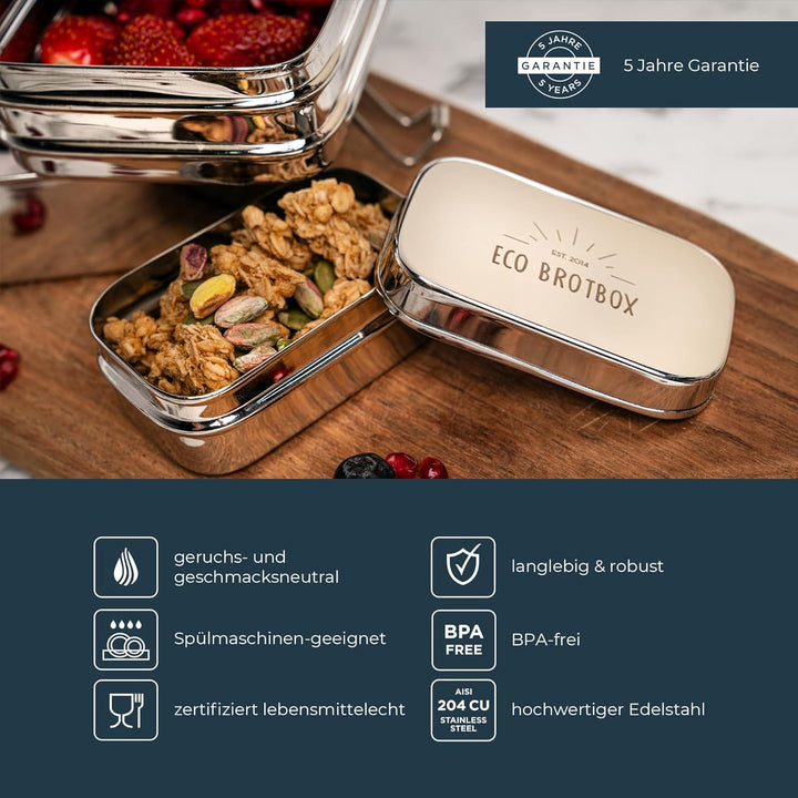 ECO Brotbox | Dabba Magic | zweilagige Brotdose + Snackbox aus Edelstahl | 900 ml