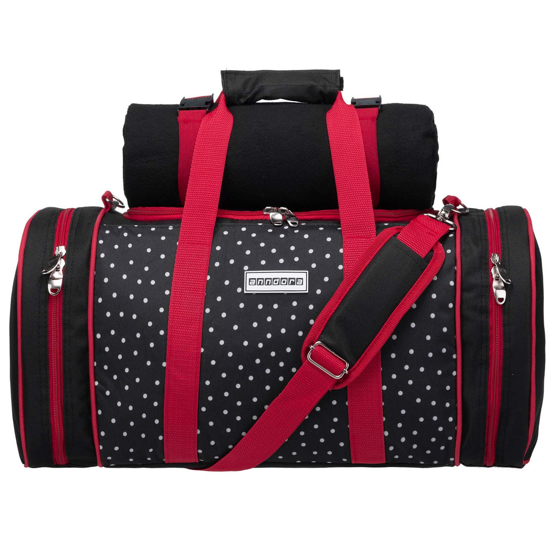 anndora Picknick Kühltasche + Decke + Zubehör schwarz weiss gepunktet 3337: Schwarz Weiss Gepunktet,