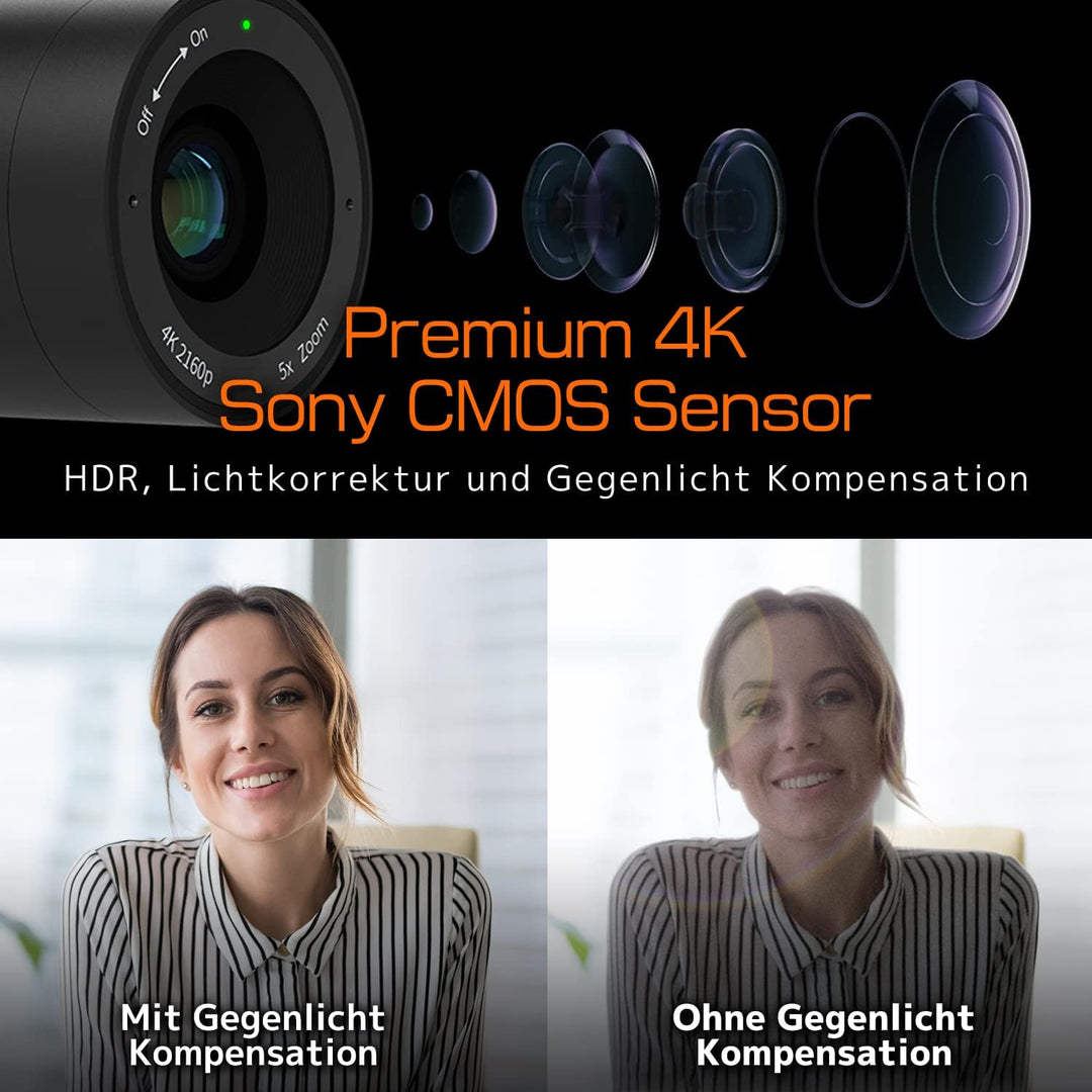 Innex C570 Webcam 4K mit 120 Grad Weitwinkel, AI-Tracking, Auto-Framing, ePTZ, mit Mikrofon, 5X Digi