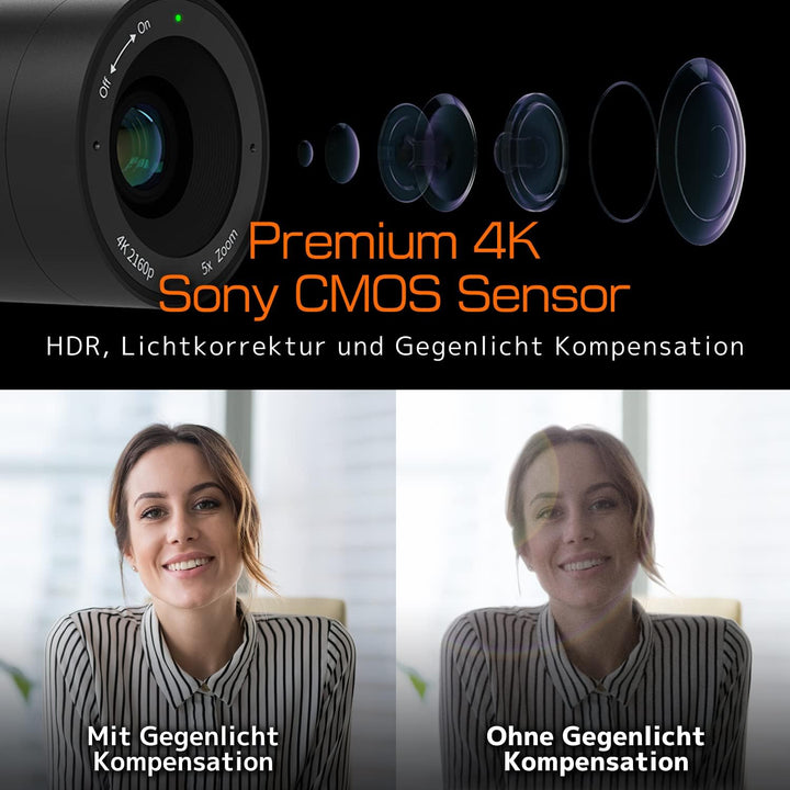 Innex C570 Webcam 4K mit 120 Grad Weitwinkel, AI-Tracking, Auto-Framing, ePTZ, mit Mikrofon, 5X Digi