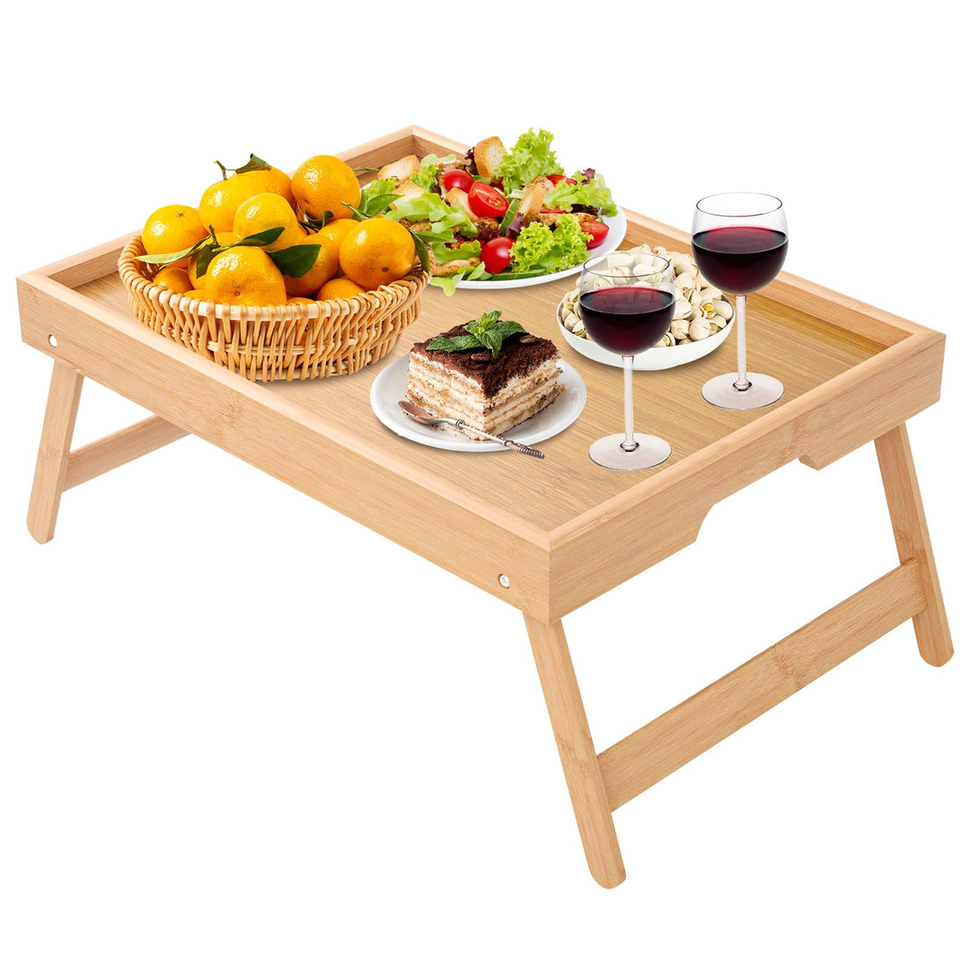LEKEFETO Betttablett Bambus mit Klappbaren Beinen, Serviertablett für Frühstück im Bett, Frühstückst