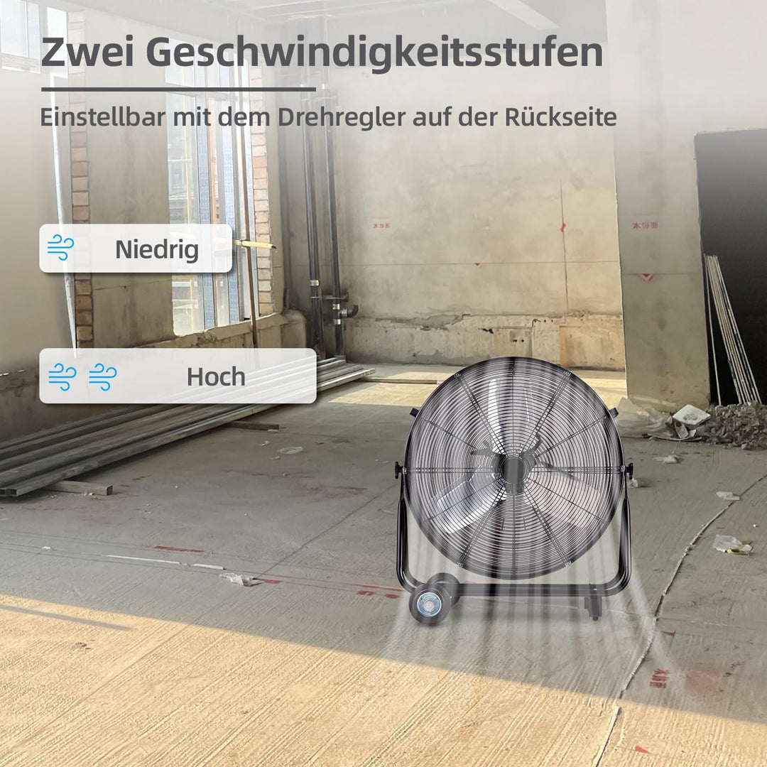 Be Cool Industrie-Windmaschine 60cm BCIWM60CM – Fahrbarer Trommelventilator, Ø 60 cm (24"), 230 Watt