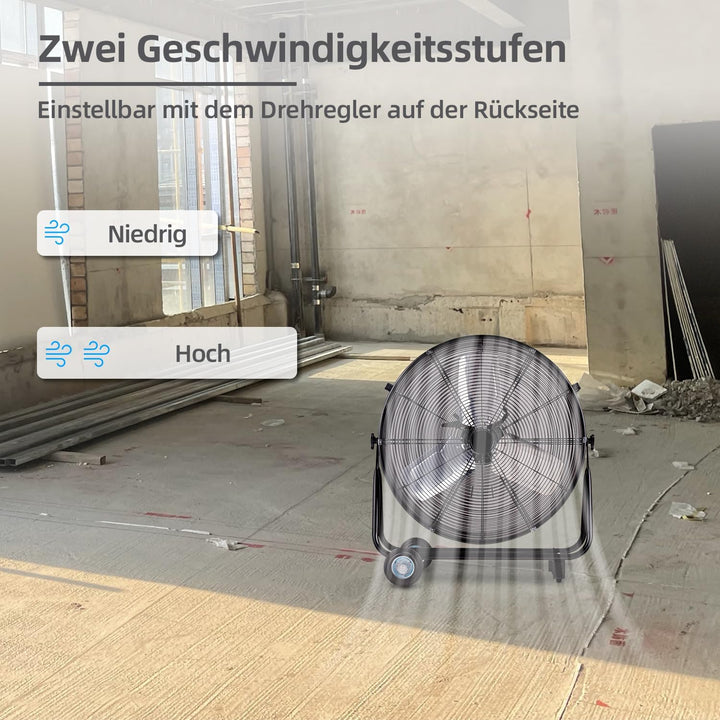 Be Cool Industrie-Windmaschine 60cm BCIWM60CM – Fahrbarer Trommelventilator, Ø 60 cm (24"), 230 Watt