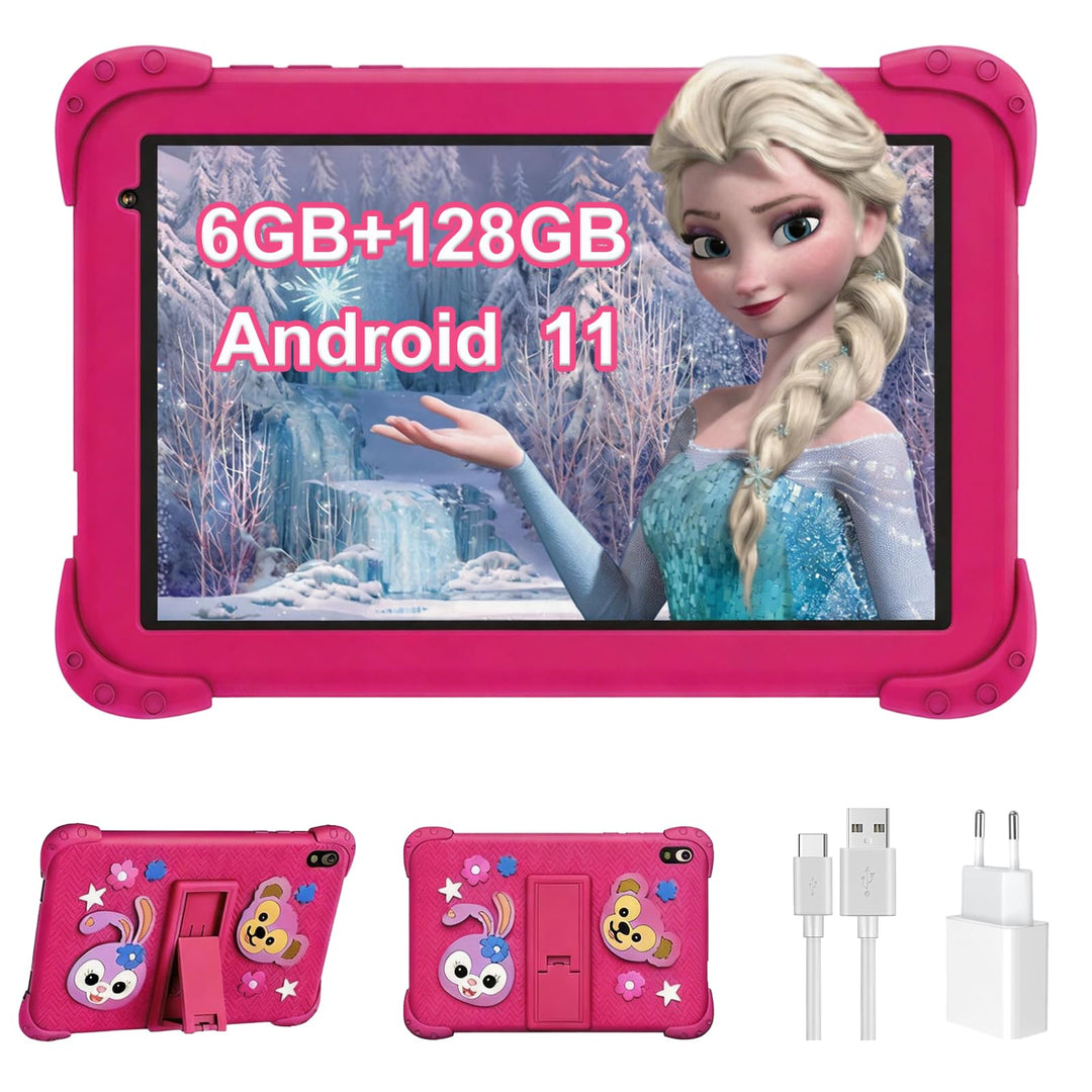 Kinder Tablet 8 Zoll mit WiFi Bluetooth 128 GB ROM 6 GB RAM Touchscreen Android 11 für Kinder 2 bis